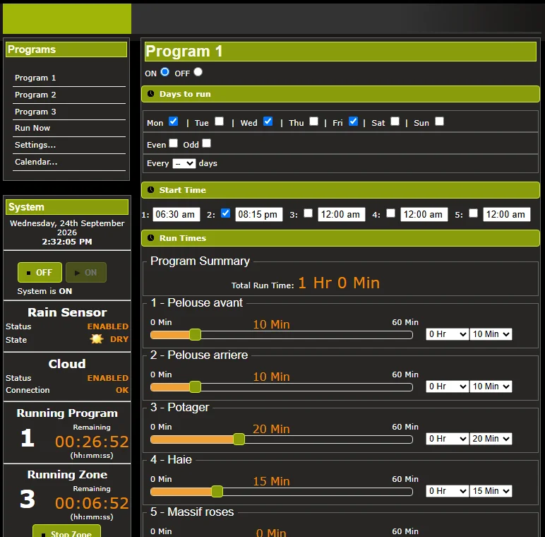Interface web d’origine du boîtier